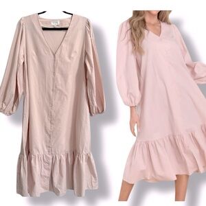 Aura Friend Zone Cotton V Neck Button Front Midi Dress Size Medium